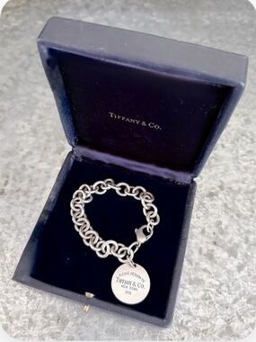 Orig. Tiffany & Co. Please Return to Tiffany Link Bracelet 925 Sterling w/Charm